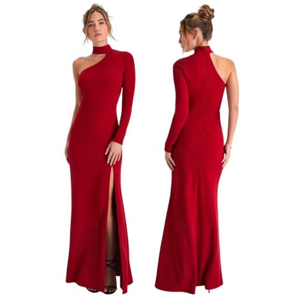 Lulus Keep It Interesting Red Cutout One-Shoulder Maxi Dress size Small NWT